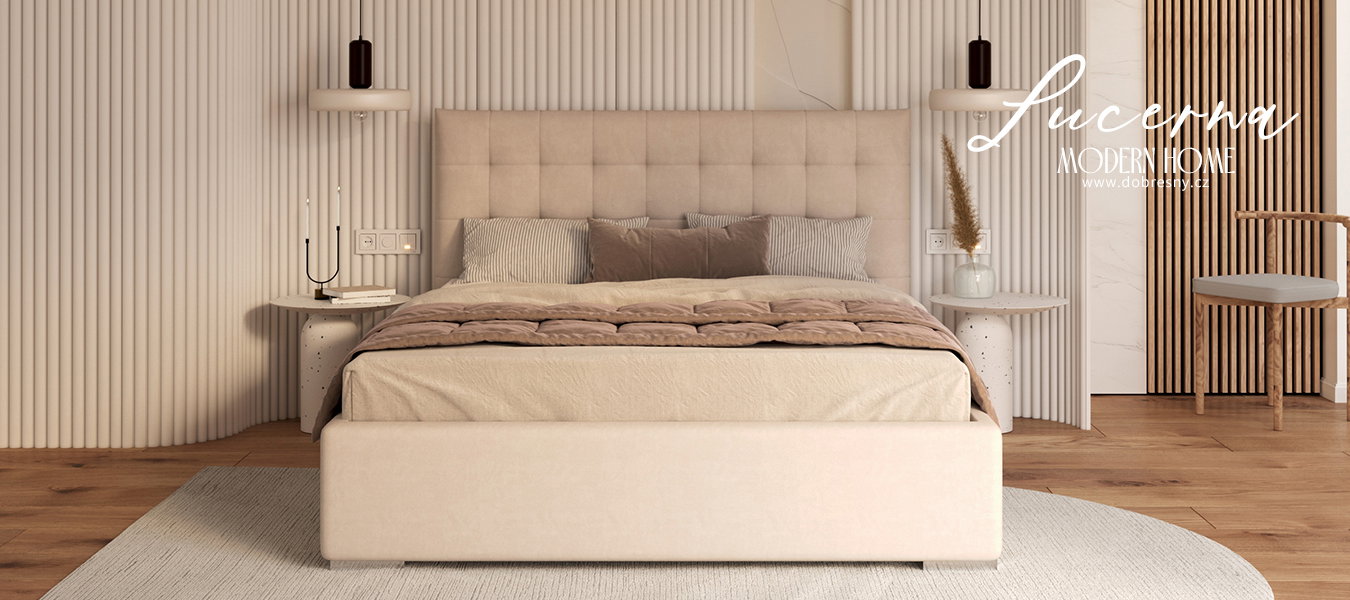 Čalúnená posteľ LUCERNA 140x200 Krémová Trinity s úložným priestorom kovový rošt