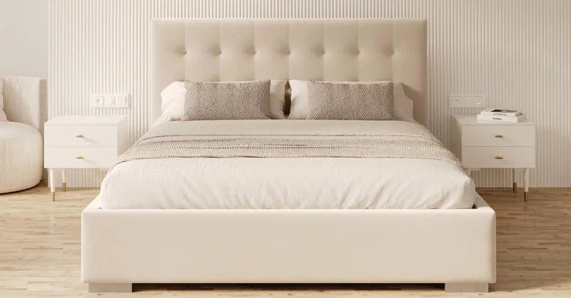 Čalouněná postel LUCERNA 180x200 Krémová Trinity s úložným prostorem kovový rošt