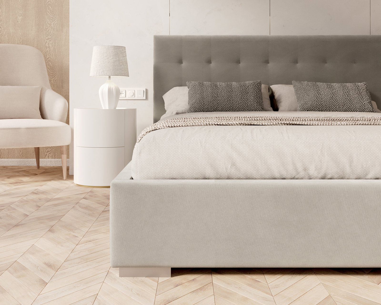 Čalúnená posteľ LUCERNA 140x200 Šedá Trinity s úložným priestorom kovový rošt