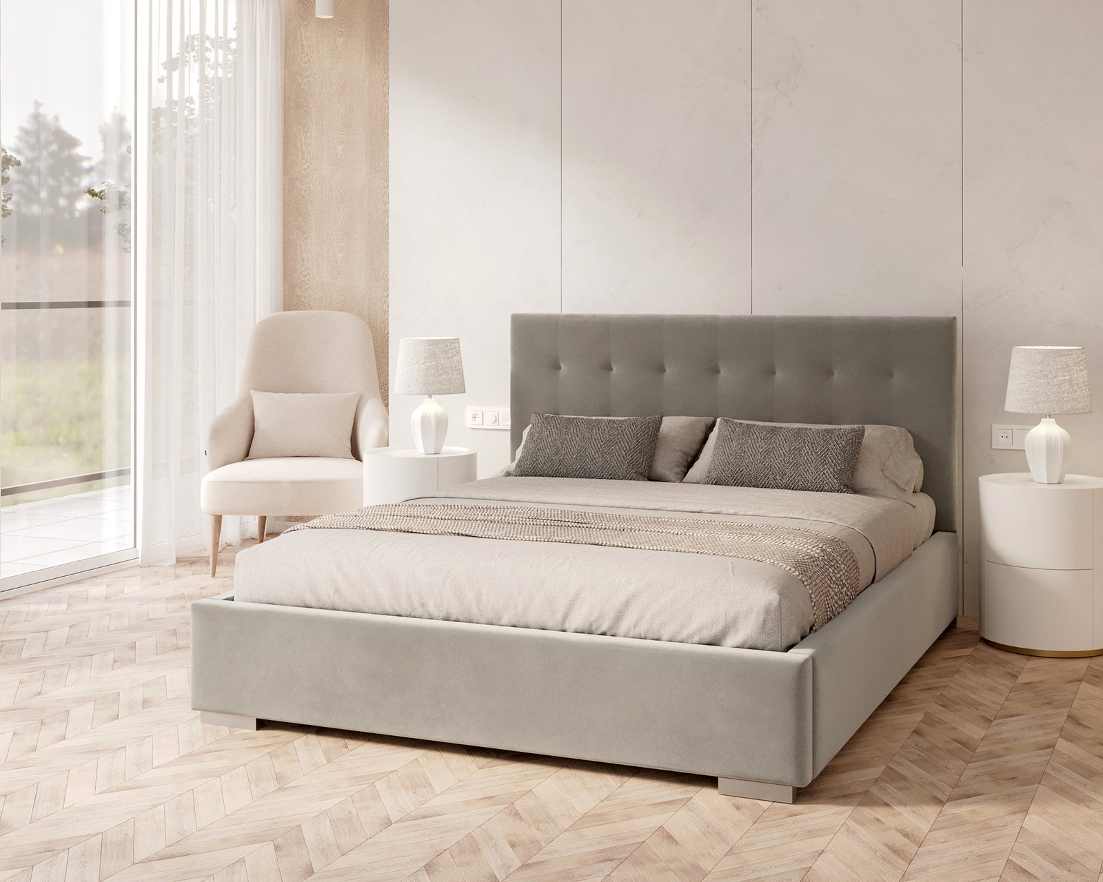 Čalúnená posteľ LUCERNA 180x200 Šedá Trinity s úložným priestorom kovový rošt