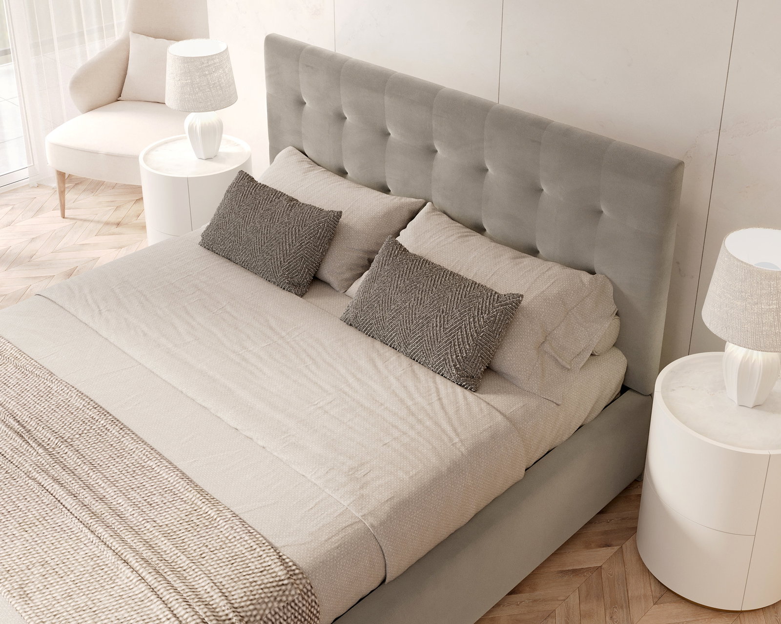 Čalúnená posteľ LUCERNA 180x200 Šedá Trinity s úložným priestorom kovový rošt