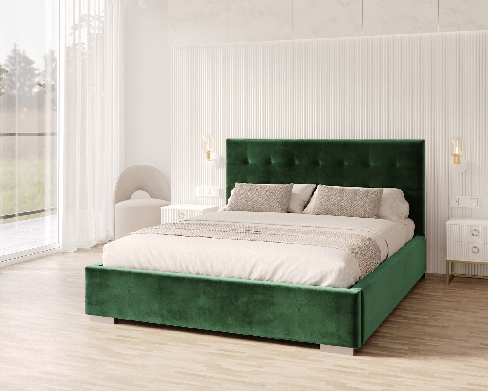 Čalúnená posteľ LUCERNA 120x200 Zelená Trinity s úložným priestorom kovový rošt