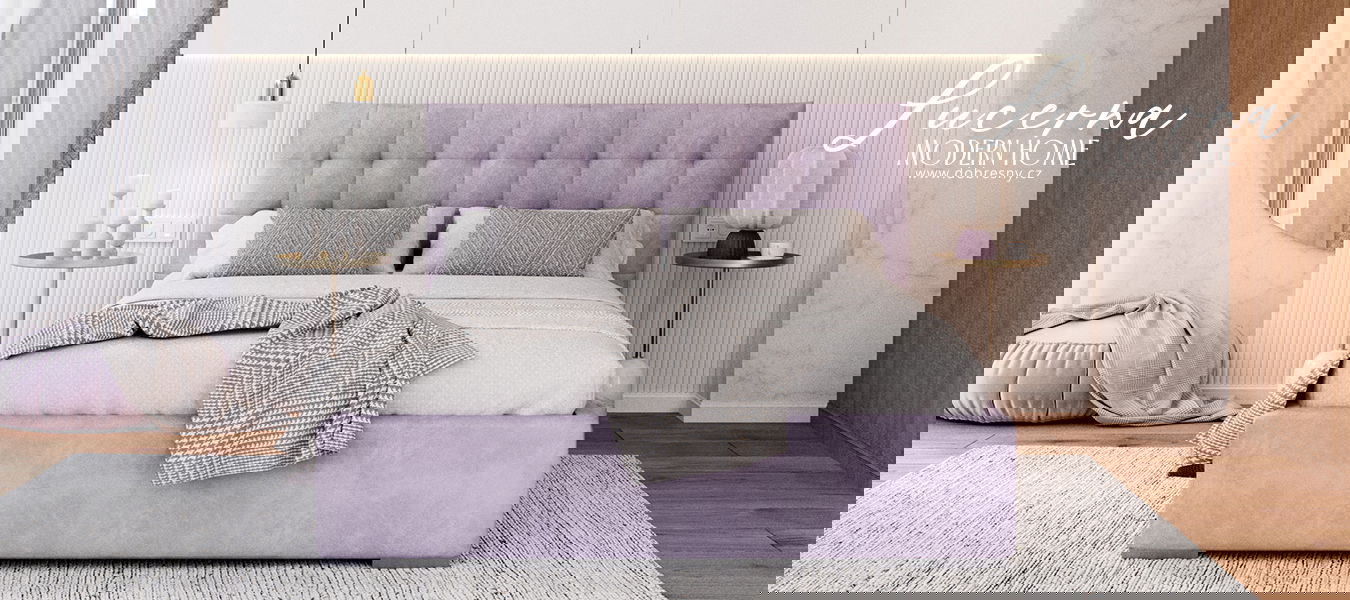 Čalúnená posteľ LUCERNA 90x200 Fialová Paris s úložným priestorom kovový rošt
