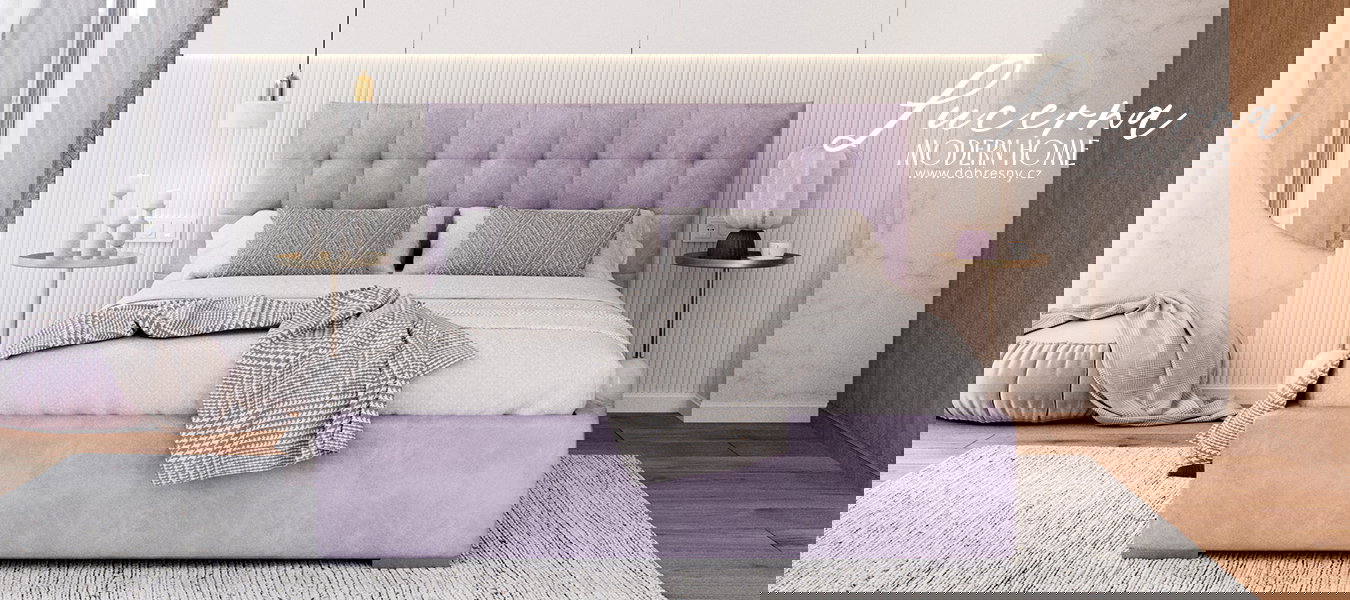 Čalúnená posteľ LUCERNA 160x200 Fialová Paris s úložným priestorom kovový rošt
