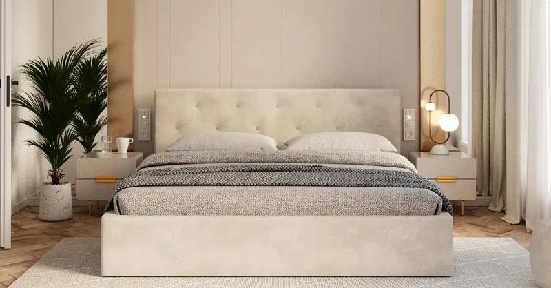 Čalouněná postel MIRAGE 90x200 Krémová Trinity s úložným prostorem kovový rošt