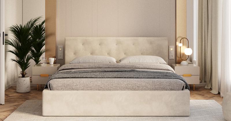 Čalouněná postel MIRAGE 180x200 Krémová Trinity s úložným prostorem kovový rošt