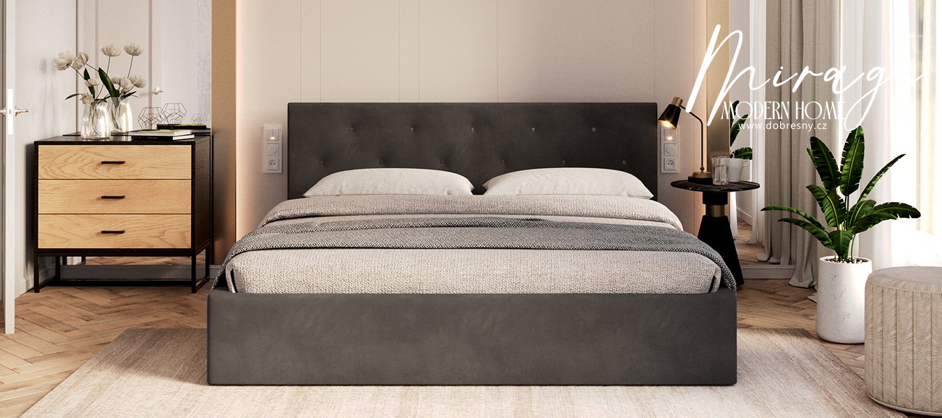 Čalúnená posteľ MIRAGE 120x200 Grafit Trinity s úložným priestorom kovový rošt