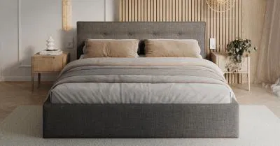 Čalouněná postel TULSA 90x200 Grafit Ottawa s úložným prostorem kovový rošt