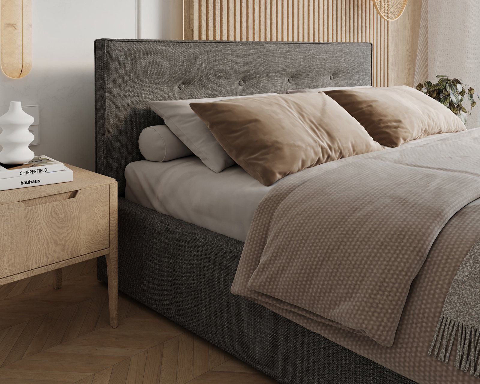 Čalúnená posteľ TULSA 120x200 Grafit Ottawa s úložným priestorom kovový rošt