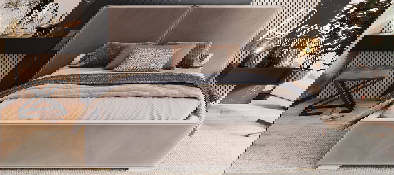 Čalúnená posteľ DOVER 180x200 cm Béžová Paris s úložným priestorom kovový rošt