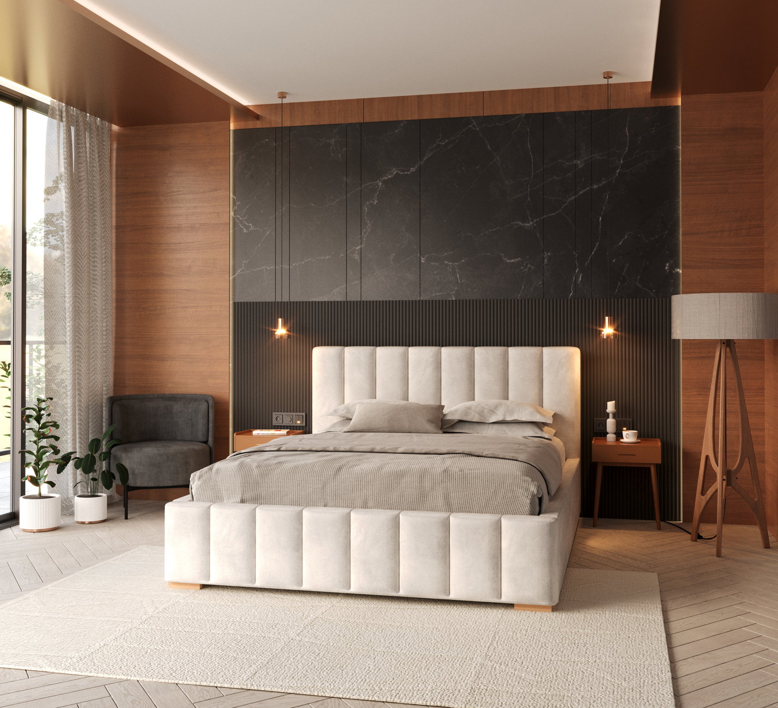 Čalúnená posteľ AUSTIN 120x200 cm Biala Trinity s úložným priestorom kovový rošt