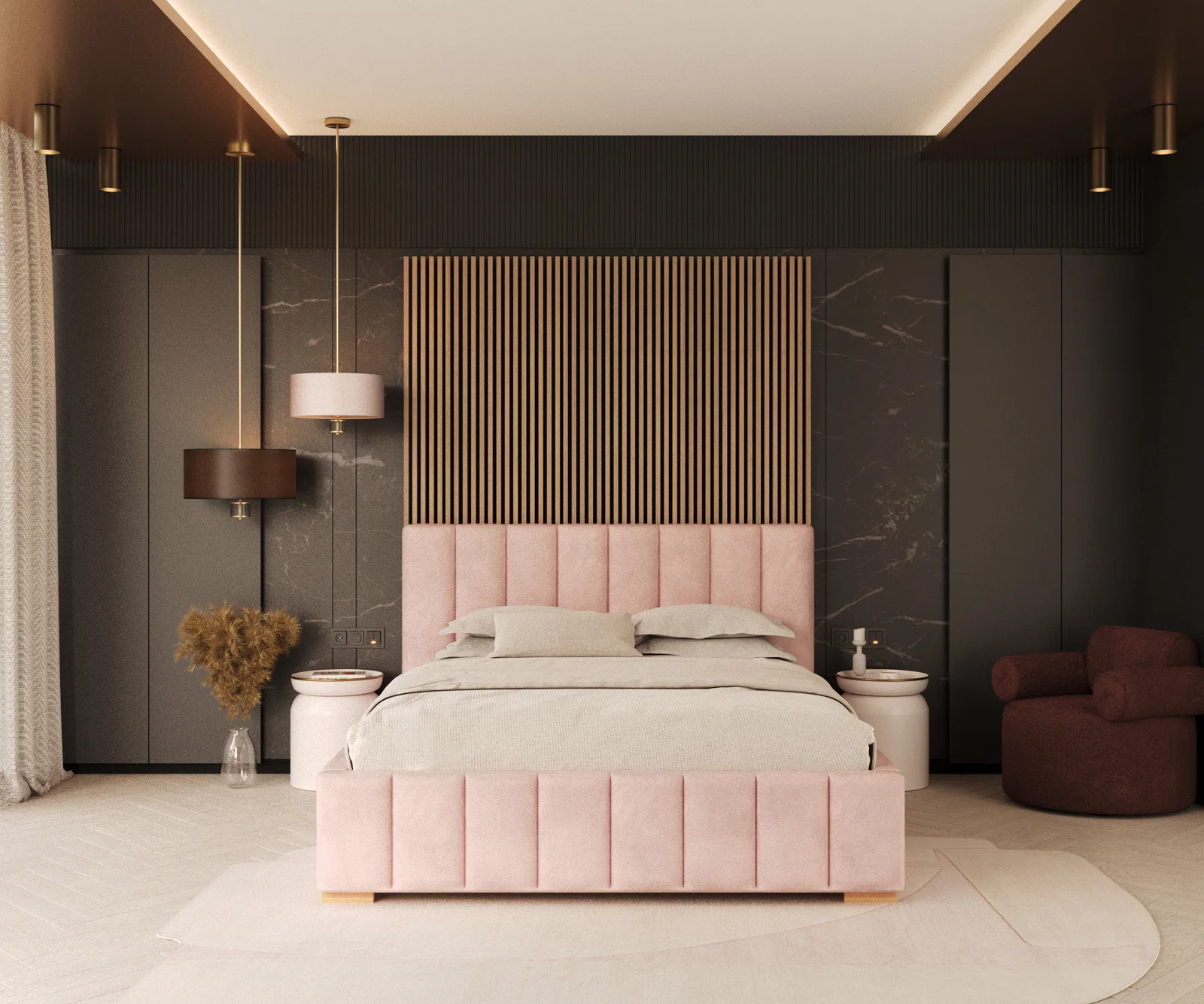 Čalouněná postel AUSTIN 90x200 cm Růžová Trinity s úložným prostorem kovový rošt