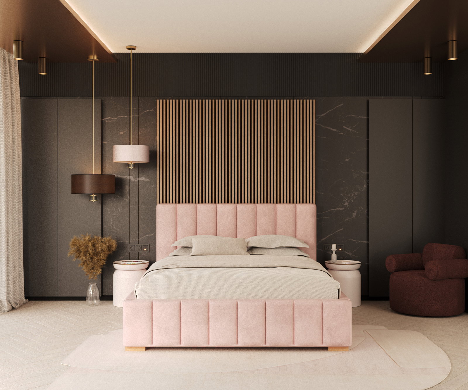 Čalúnená posteľ AUSTIN 160x200 cm Ružová Trinity s úložným priestorom kovový rošt