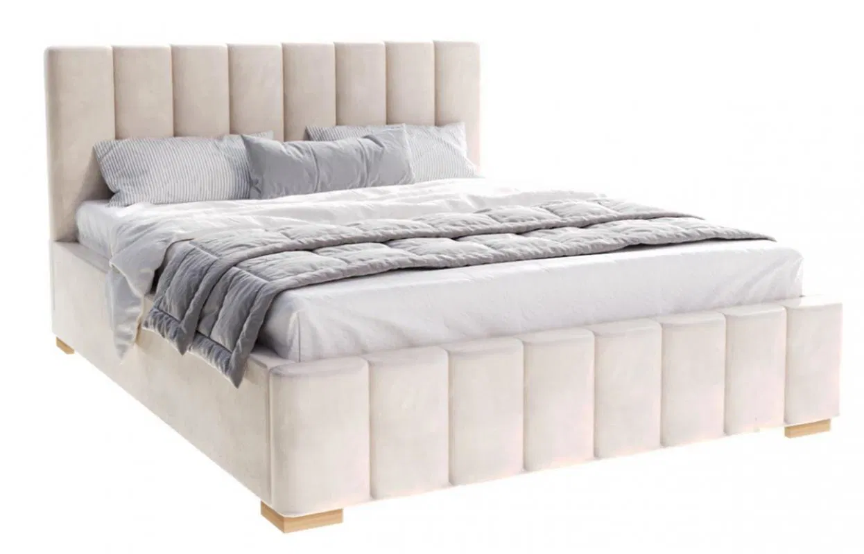 Čalouněná postel AUSTIN 90x200 cm Krémová Trinity s úložným prostorem kovový rošt