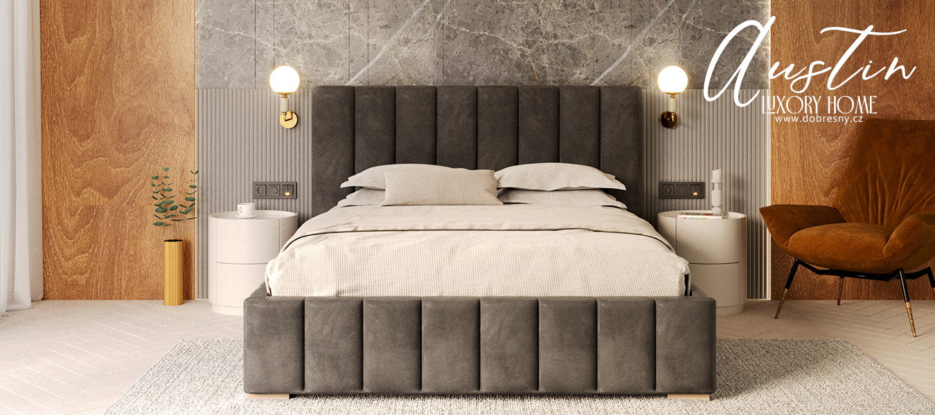 Čalúnená posteľ AUSTIN 140x200 cm Grafit Trinity s úložným priestorom kovový rošt