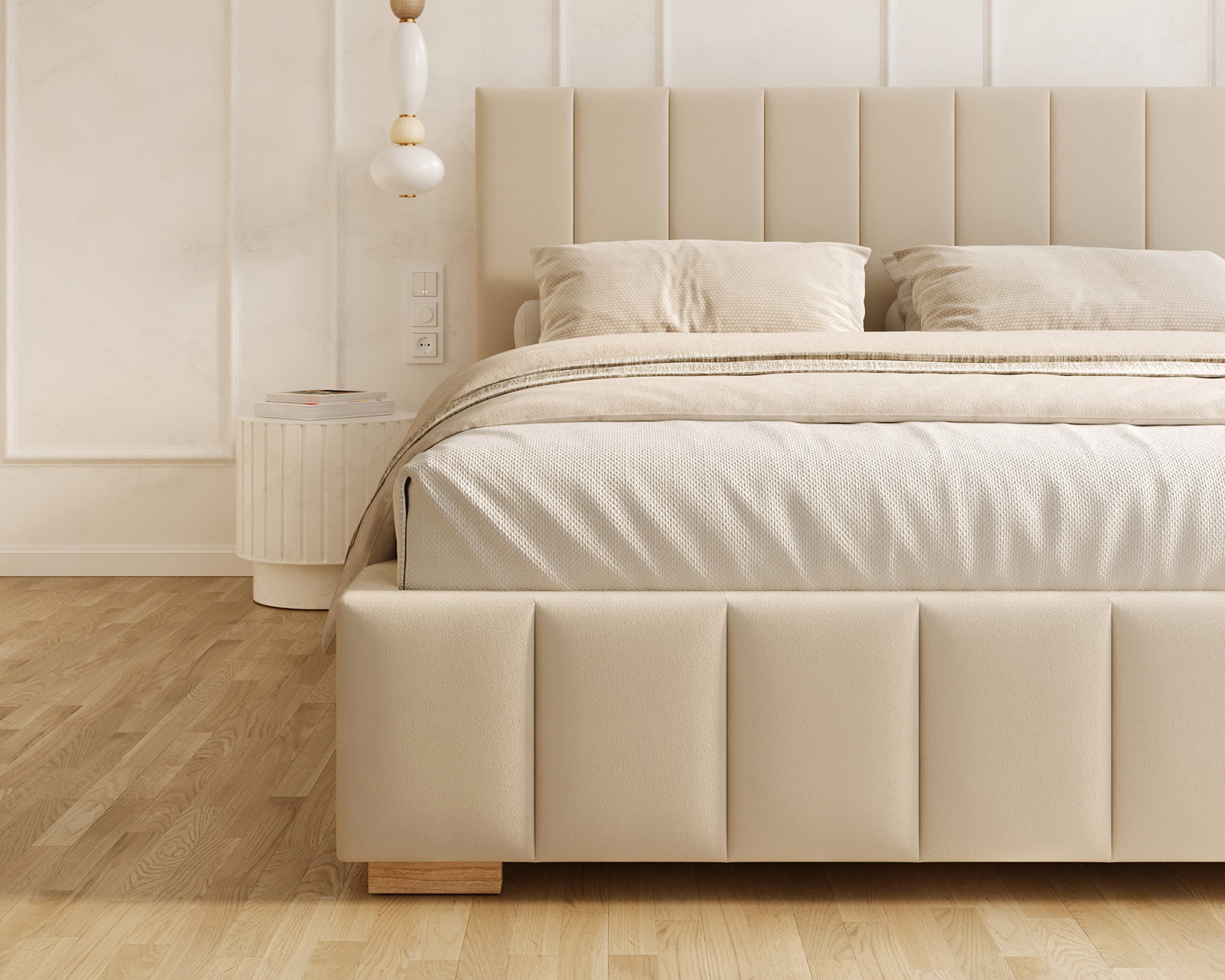 Čalúnená posteľ AUSTIN 90x200 cm Krémová Paris s úložným priestorom kovový rošt