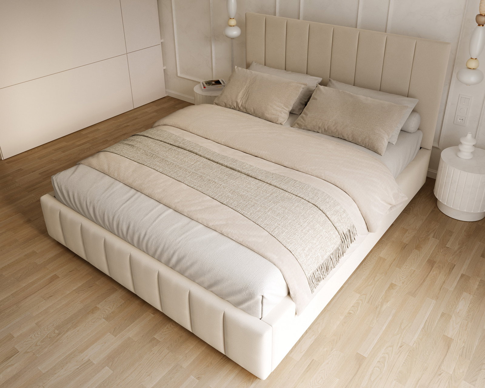 Čalúnená posteľ AUSTIN 90x200 cm Krémová Paris s úložným priestorom kovový rošt