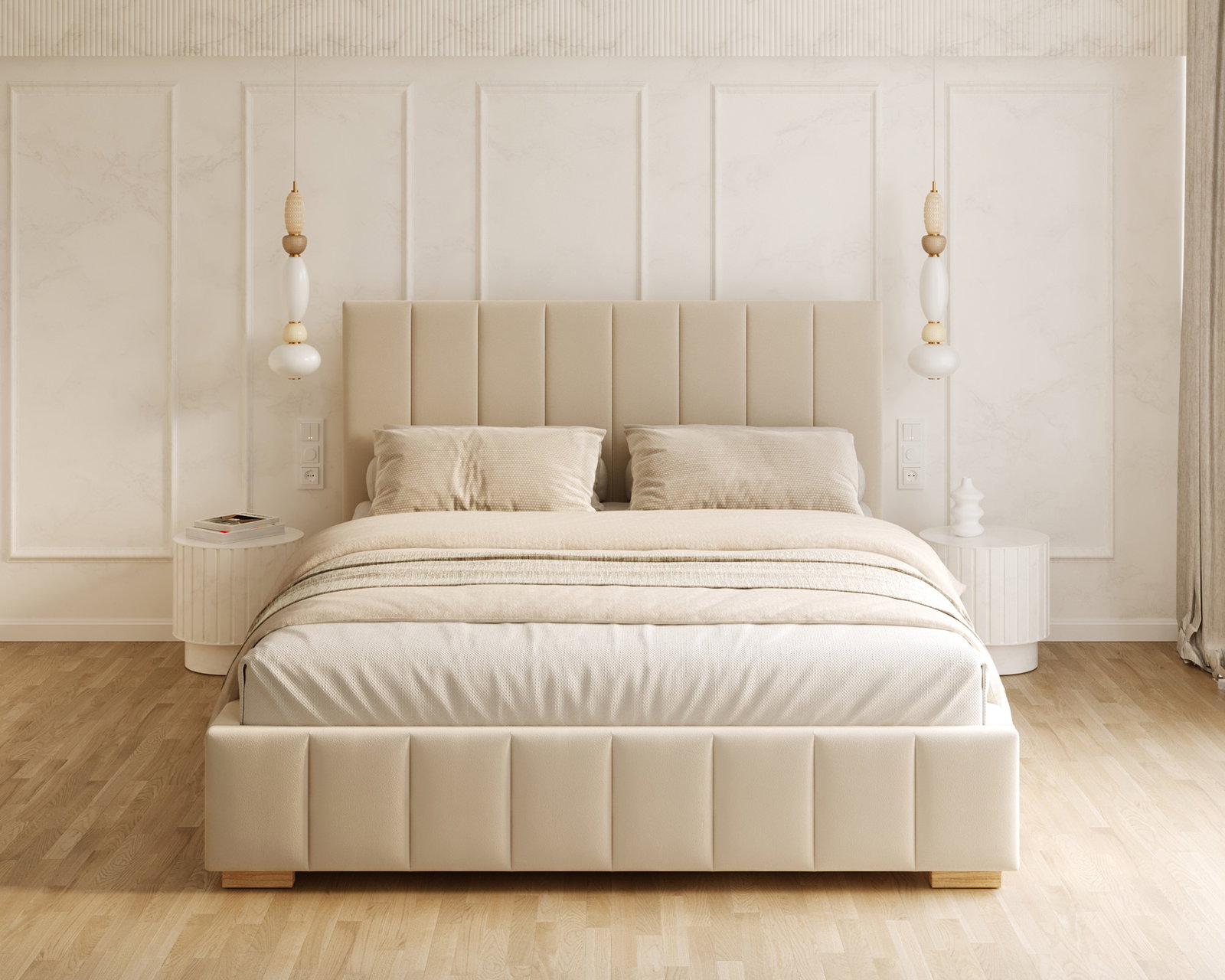 Čalúnená posteľ AUSTIN 160x200 cm Krémová Paris s úložným priestorom kovový rošt