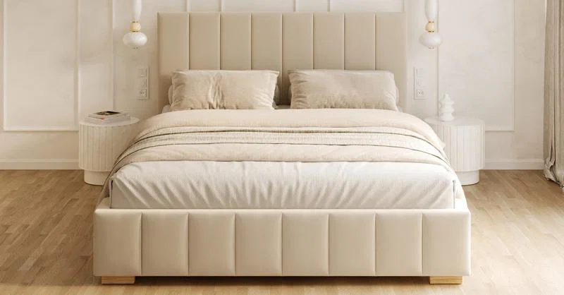 Čalouněná postel 160x200 cm AUSTIN Krémová Paris s úložným prostorem kovový rošt