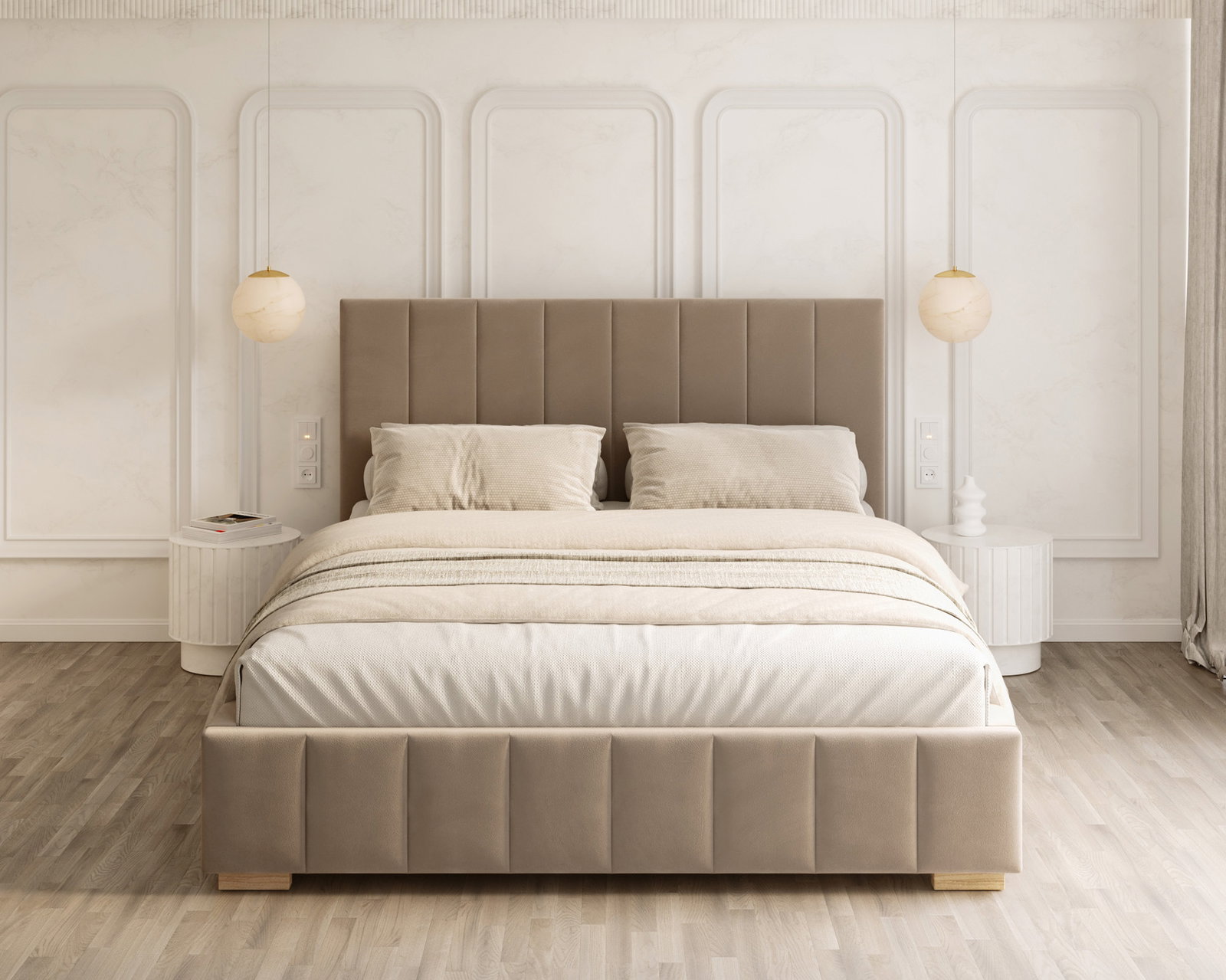 Čalúnená posteľ AUSTIN 140x200 cm Béžová Paris s úložným priestorom kovový rošt