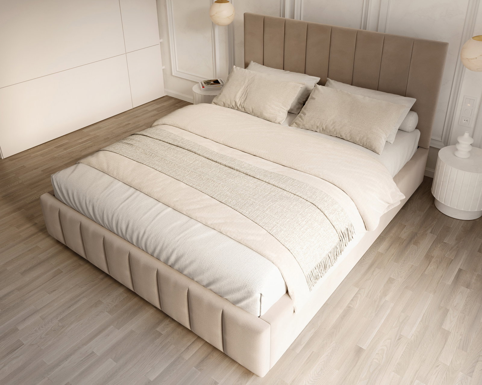 Čalúnená posteľ AUSTIN 140x200 cm Béžová Paris s úložným priestorom kovový rošt