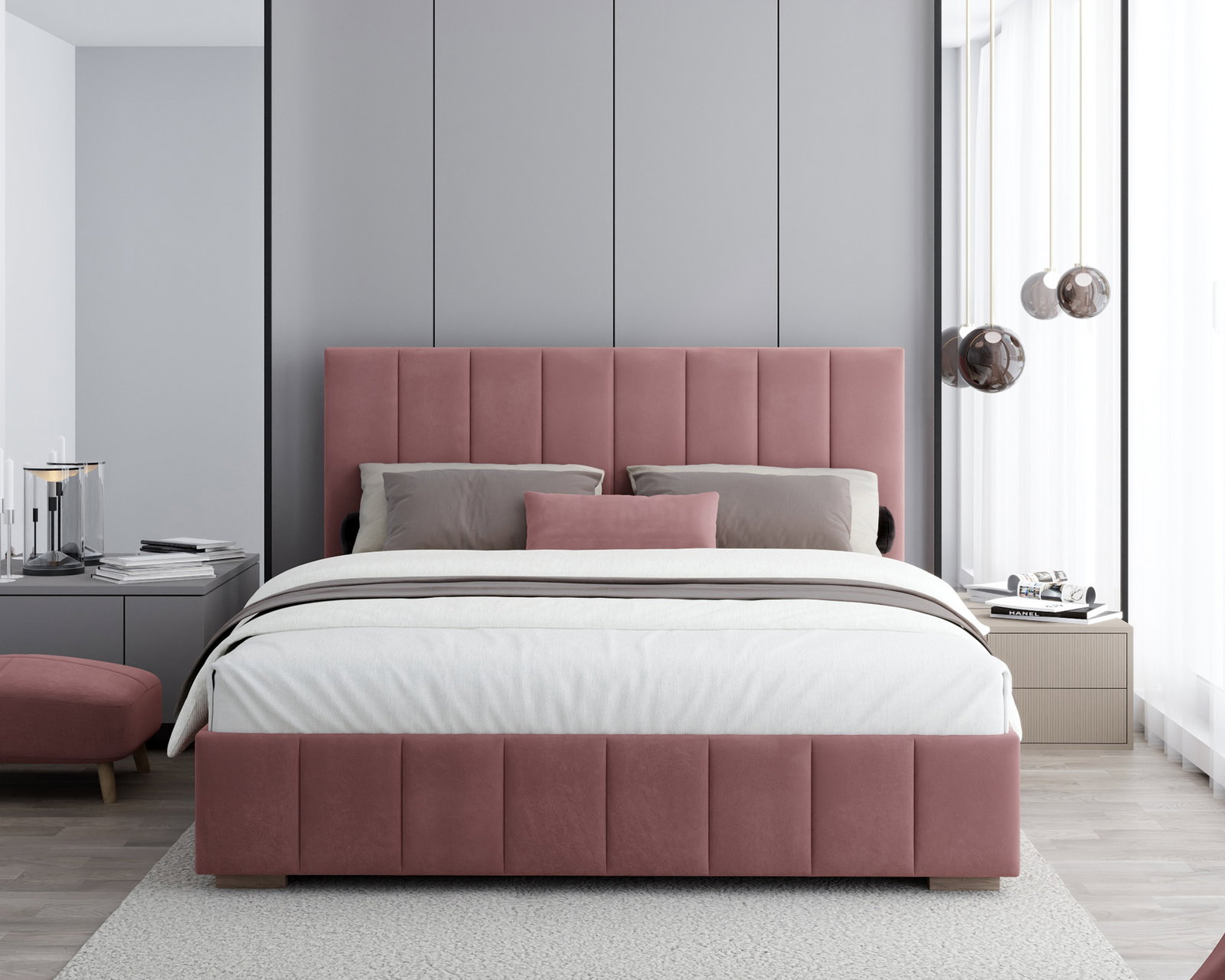Čalúnená posteľ AUSTIN 160x200 cm Lososová Paris s úložným priestorom kovový rošt