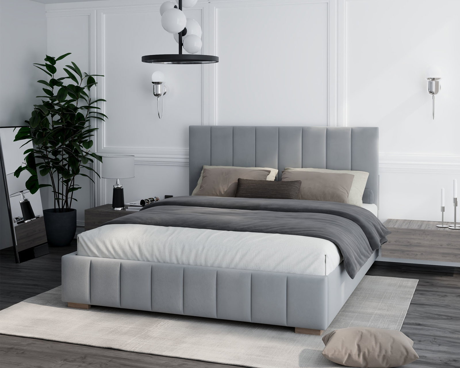 Čalúnená posteľ AUSTIN 120x200 cm Svetlo Šedá Paris s úložným priestorom kovový rošt