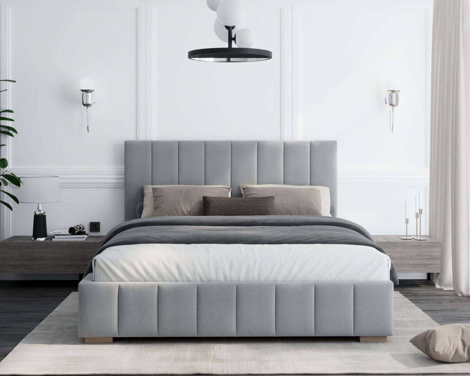 Čalúnená posteľ AUSTIN 140x200 cm Svetlo Šedá Paris s úložným priestorom kovový rošt