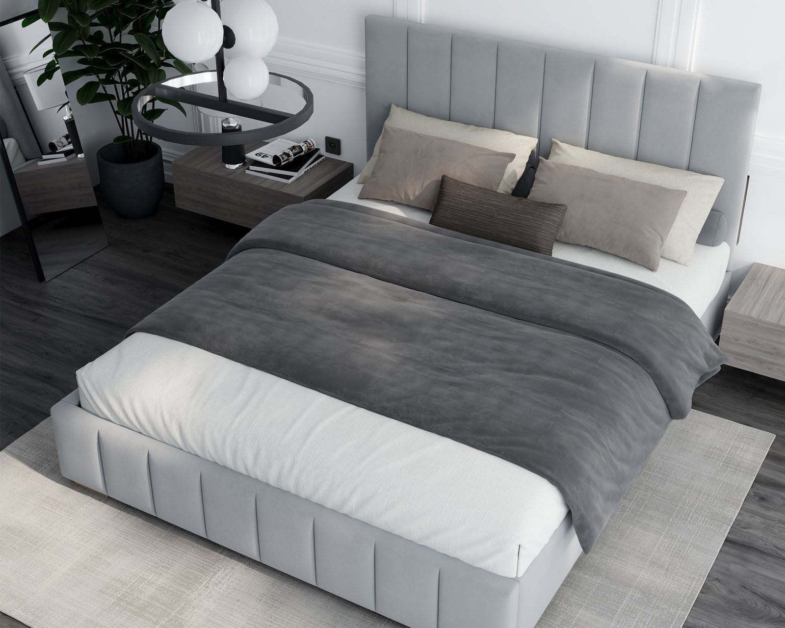 Čalúnená posteľ AUSTIN 140x200 cm Svetlo Šedá Paris s úložným priestorom kovový rošt