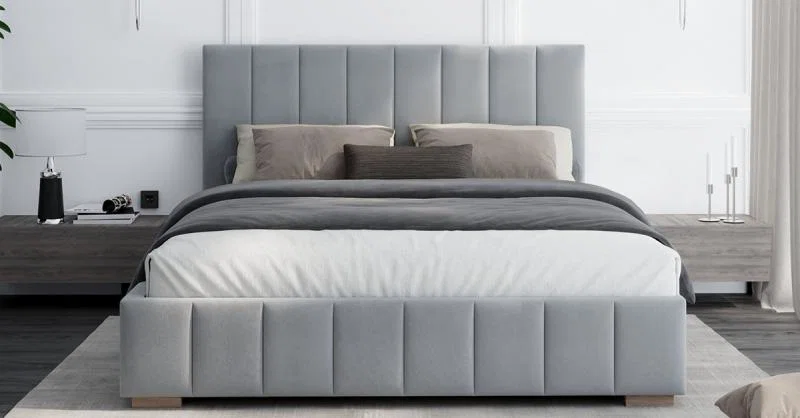 Čalouněná postel AUSTIN 140x200 cm Světle šedá Paris s úložným prostorem kovový rošt