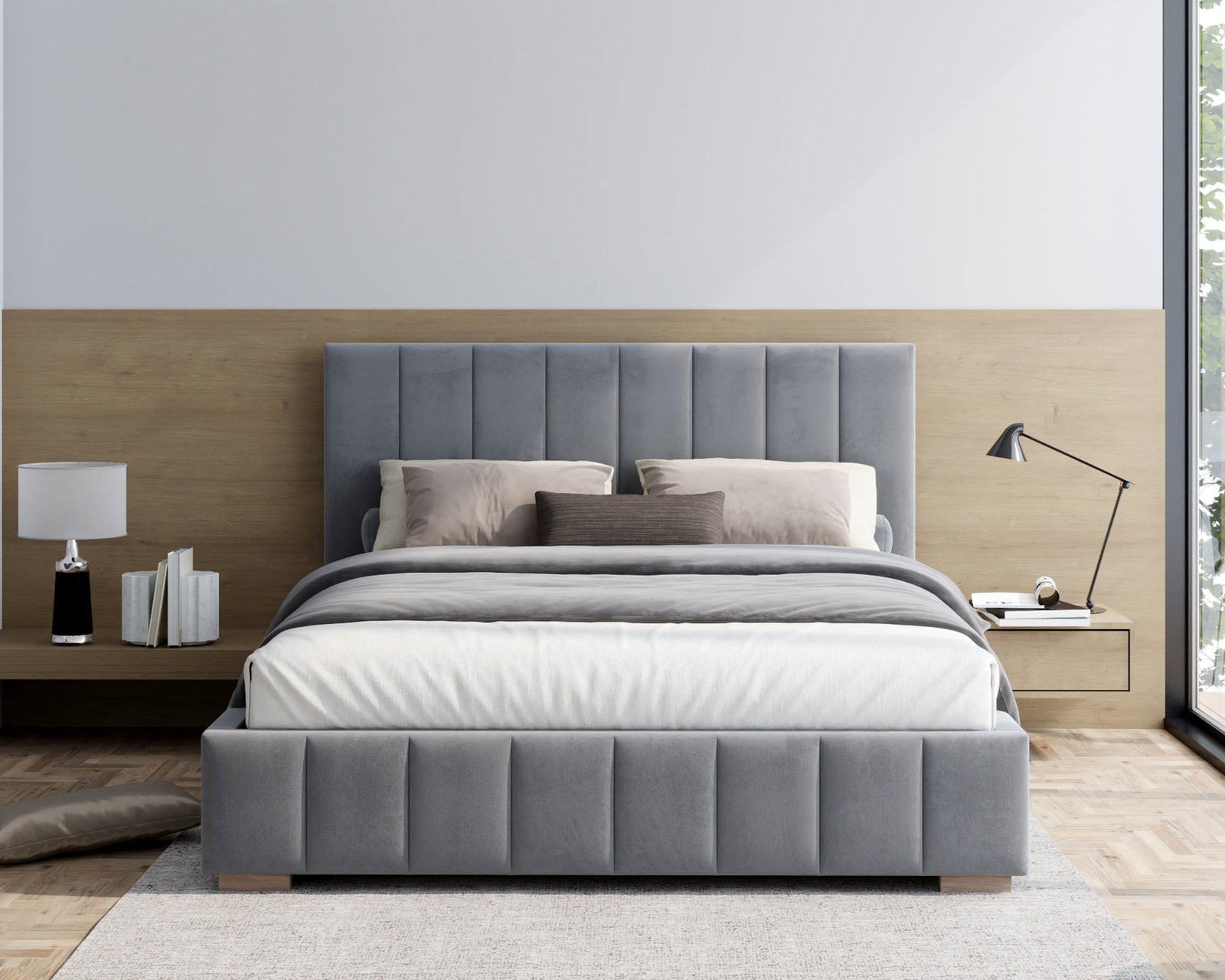 Čalúnená posteľ AUSTIN 180x200 cm Šedá Paris s úložným priestorom kovový rošt