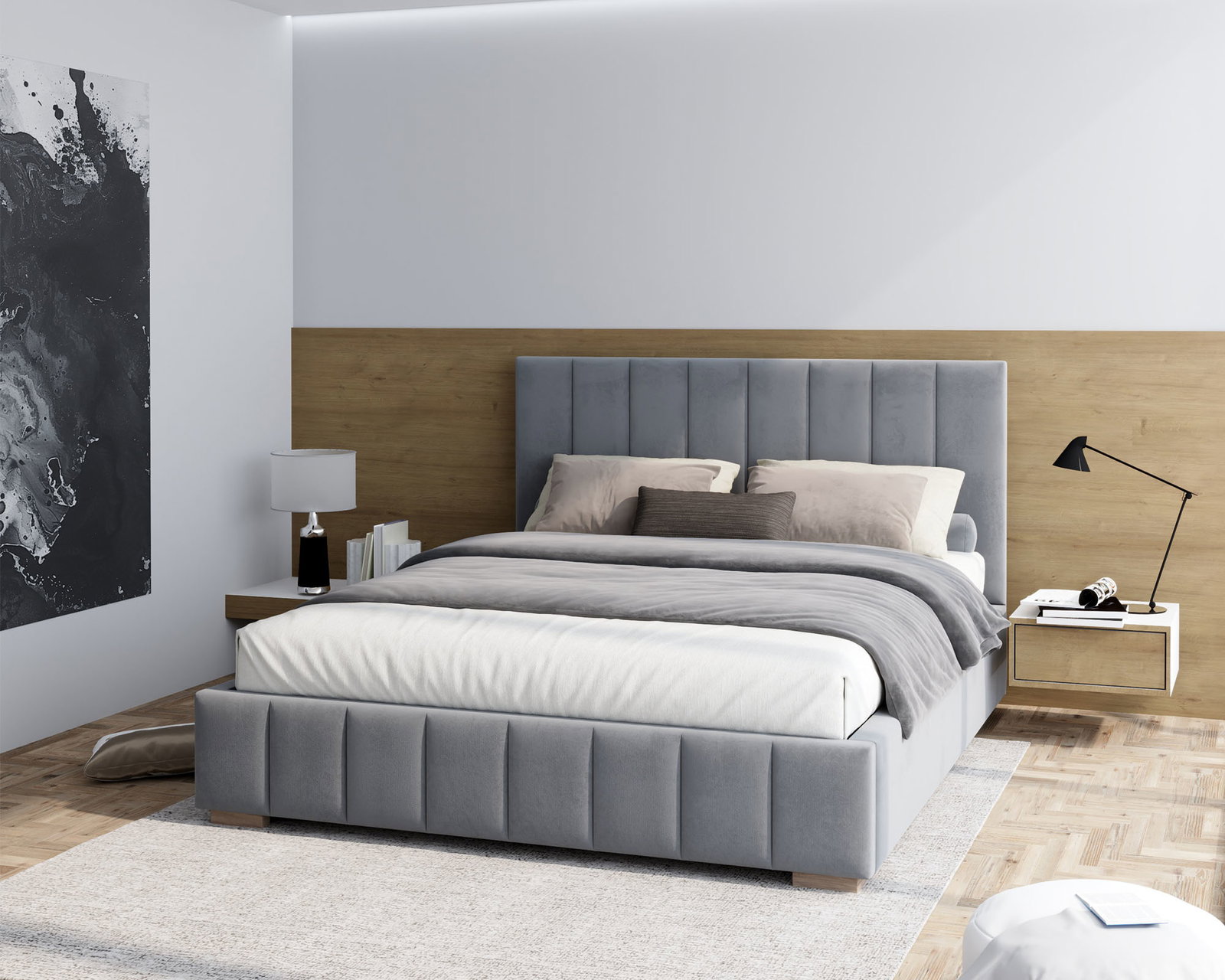 Čalúnená posteľ AUSTIN 180x200 cm Šedá Paris s úložným priestorom kovový rošt