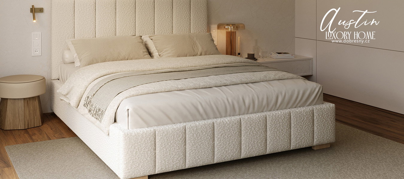 Čalúnená posteľ AUSTIN 90x200 cm Krémová Boucle s úložným priestorom kovový rošt