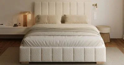 Čalouněná postel AUSTIN 90x200cm Krémová Boucle s úložným prostorem kovový rošt