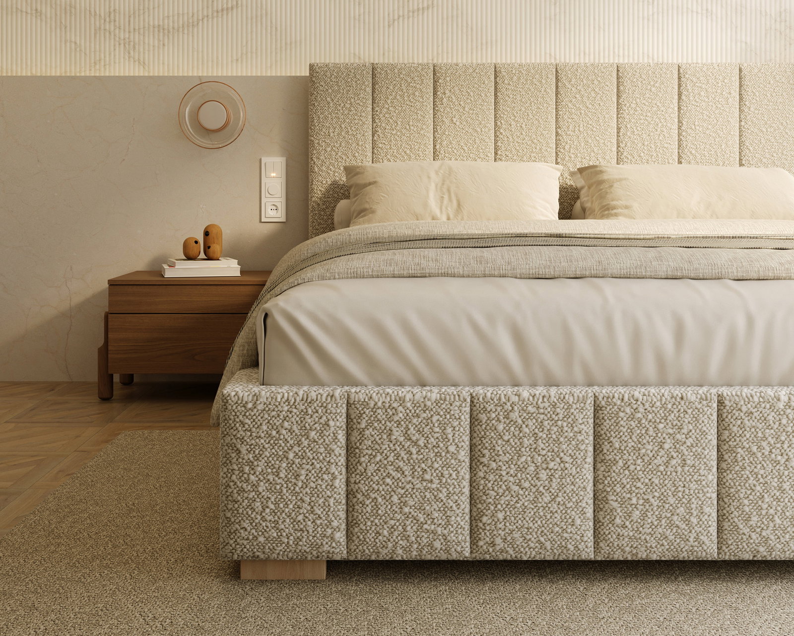 Čalúnená posteľ AUSTIN 160x200 cm Krémová Boucle s úložným priestorom kovový rošt