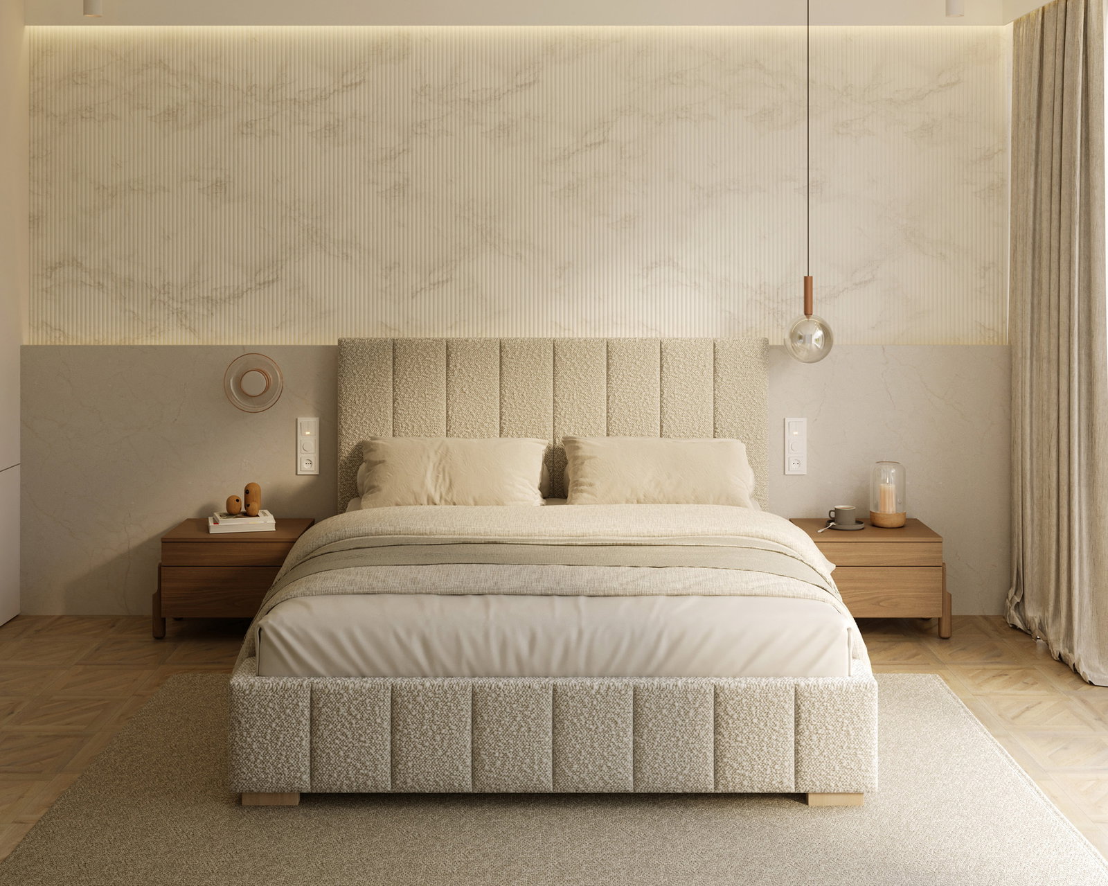 Čalúnená posteľ AUSTIN 180x200 cm Krémová Boucle s úložným priestorom kovový rošt