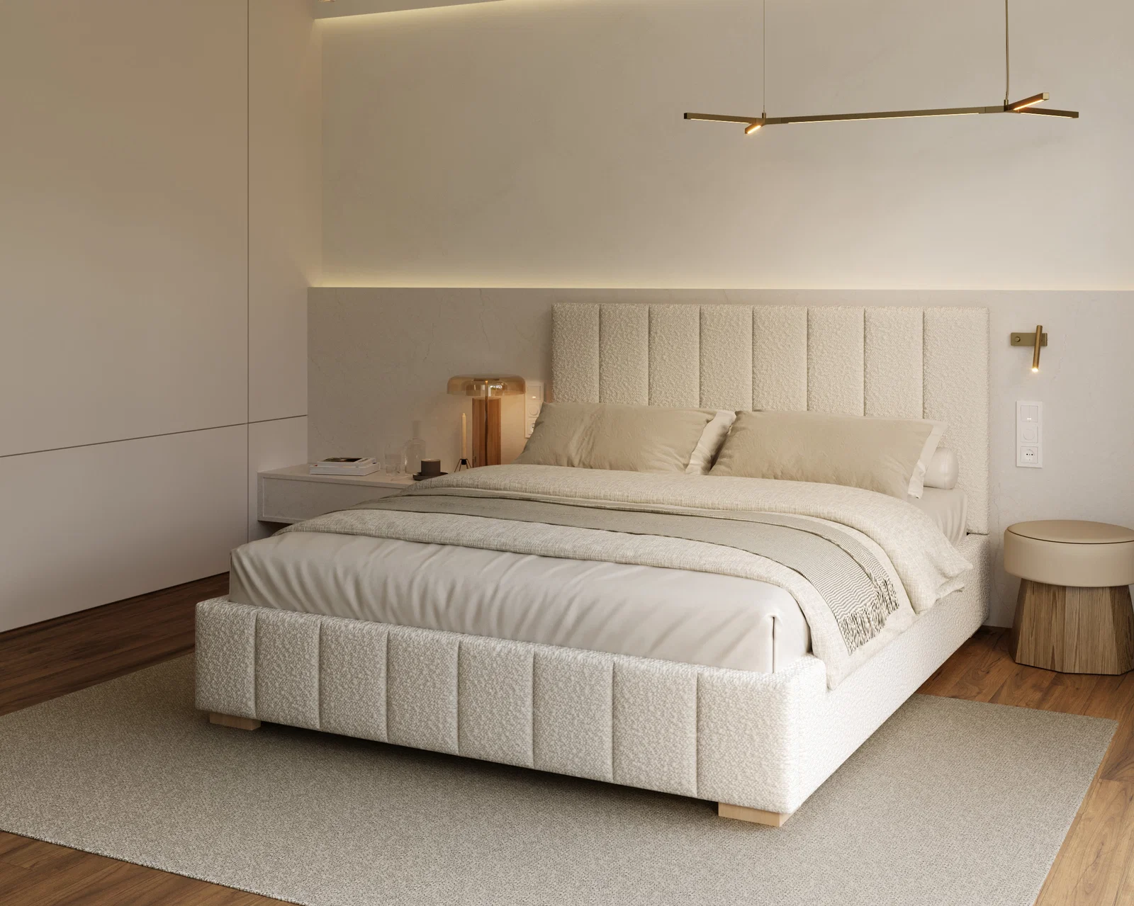 Čalouněná postel AUSTIN 180x200cm Krémová Boucle s úložným prostorem kovový rošt