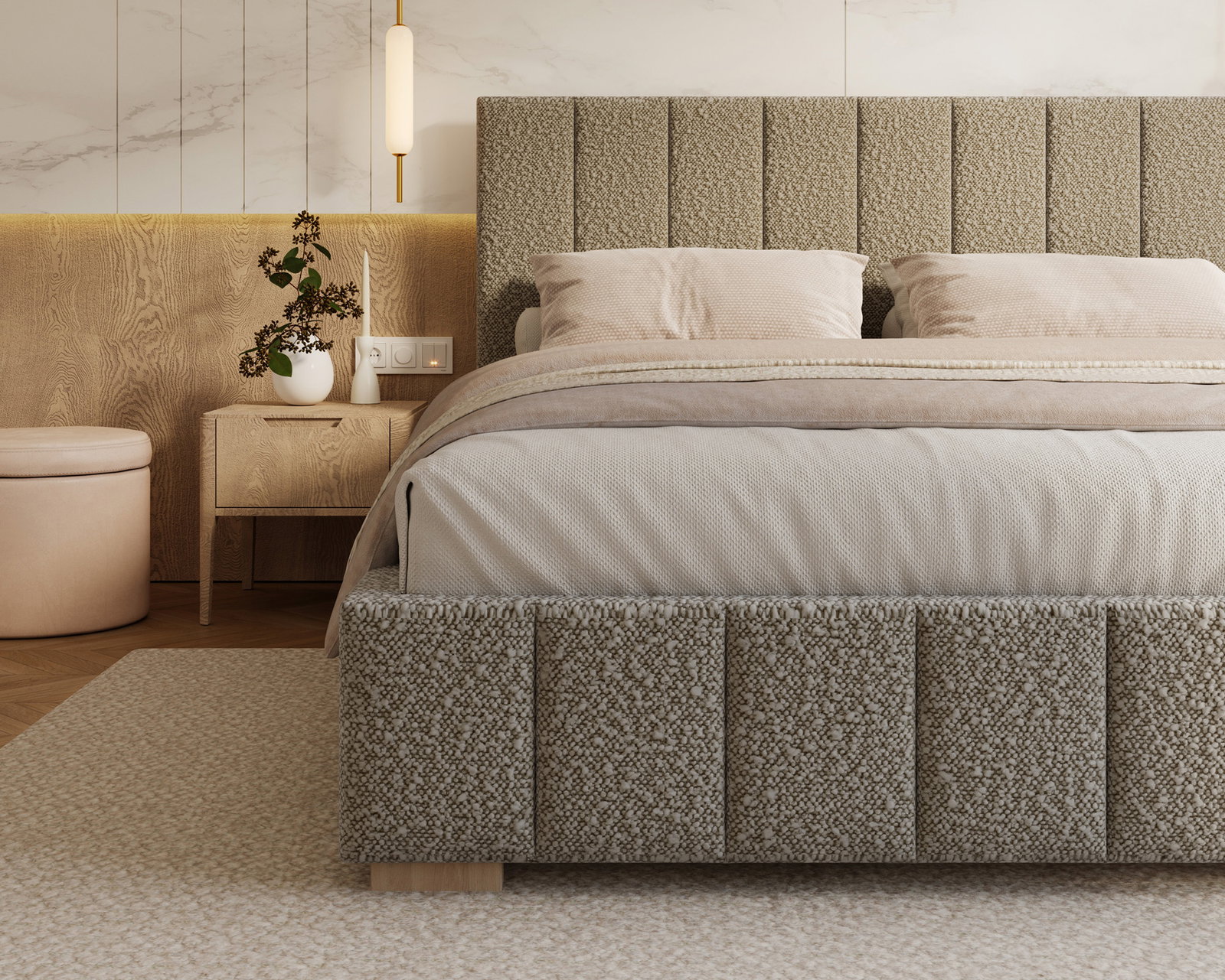 Čalúnená posteľ AUSTIN 90x200 cm Šedá Boucle s úložným priestorom kovový rošt