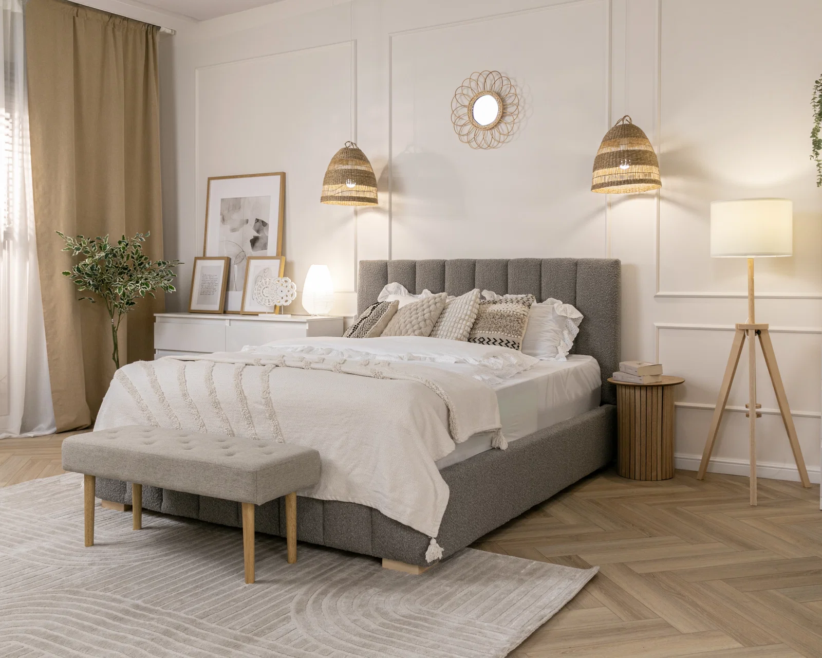 Čalouněná postel AUSTIN 160x200cm Šedá Boucle s úložným prostorem kovový rošt