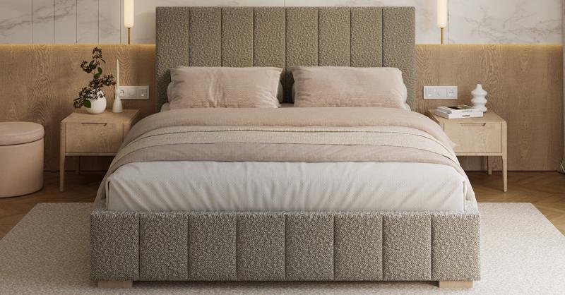 Čalouněná postel AUSTIN 180x200cm Šedá Boucle s úložným prostorem kovový rošt