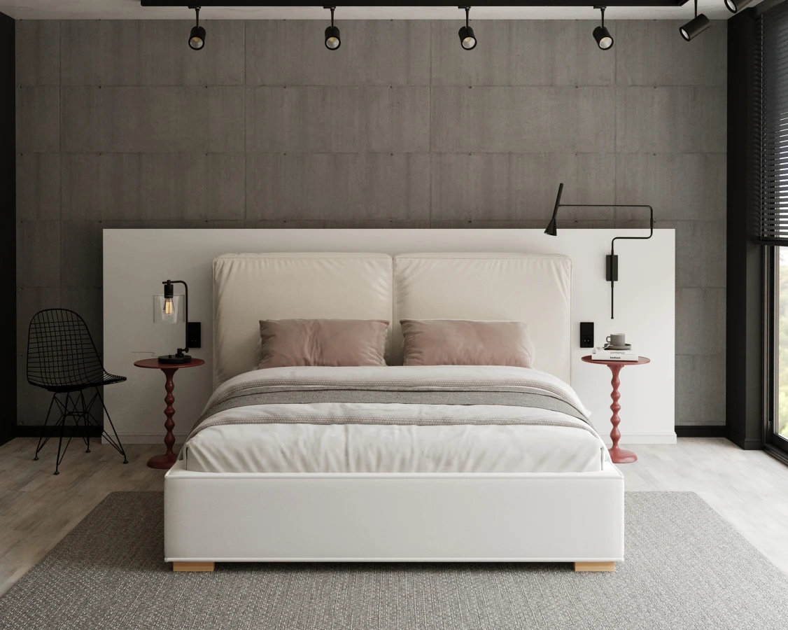 Čalúnená posteľ BRISTOL 140x200 Biela Trinity s úložným priestorom kovový rošt