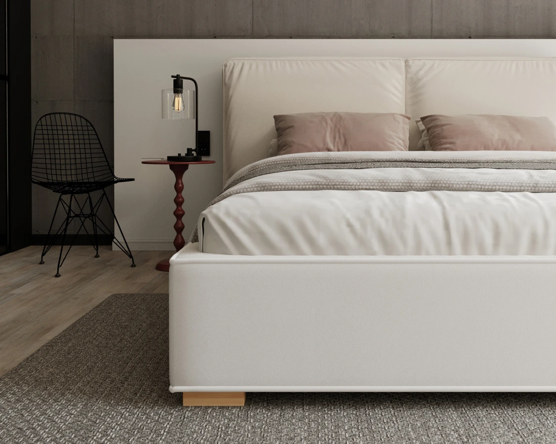 Čalúnená posteľ BRISTOL 140x200 Biela Trinity s úložným priestorom kovový rošt