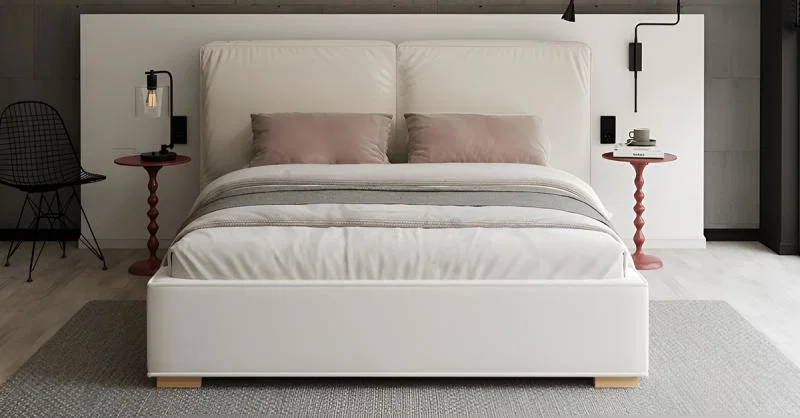 Čalouněná postel BRISTOL 160x200 Bílá Trinity s úložným prostorem kovový rošt