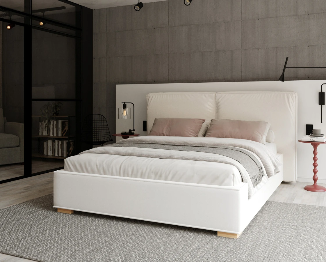 Čalúnená posteľ BRISTOL 180x200 Biela Trinity s úložným priestorom kovový rošt