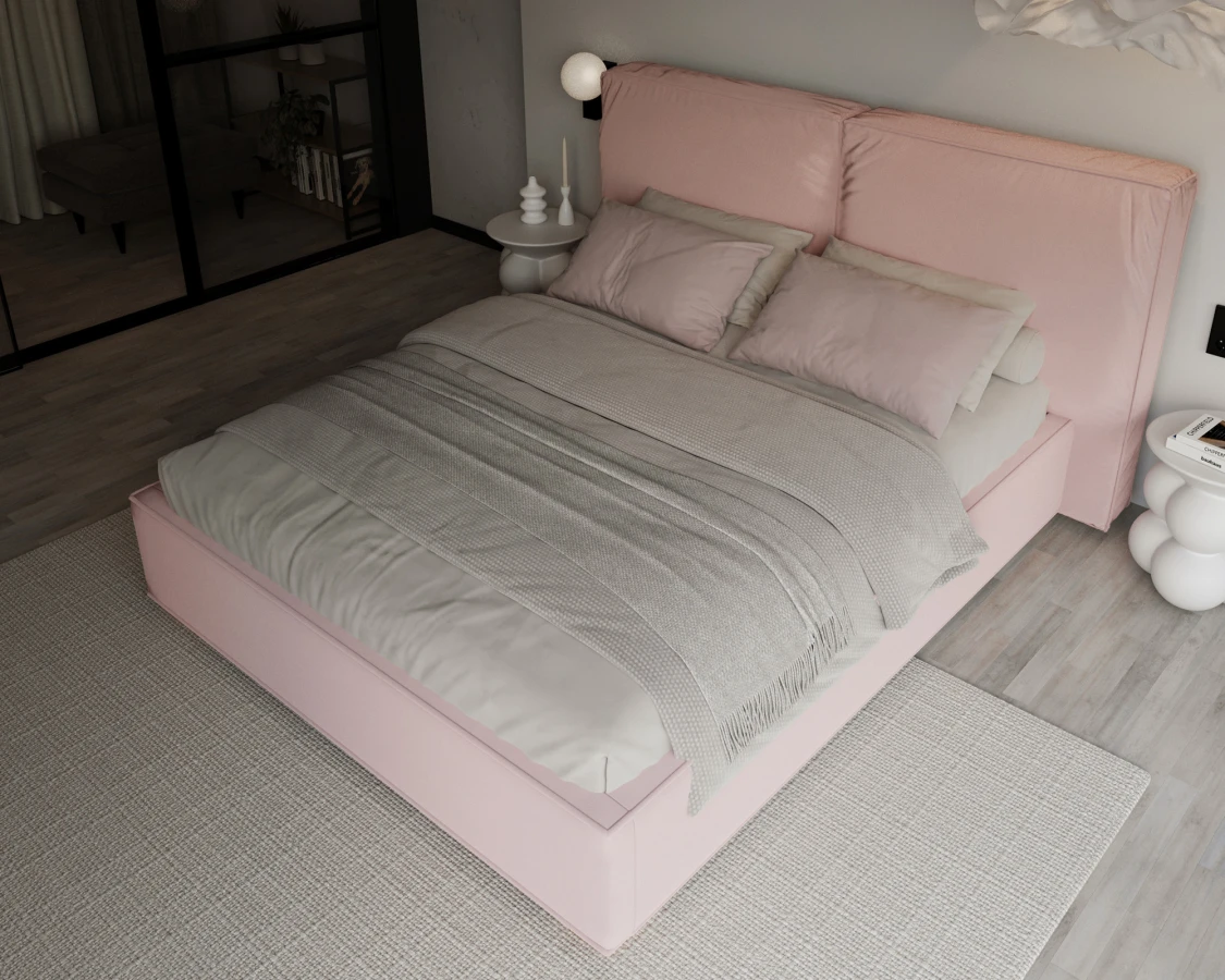 Čalúnená posteľ BRISTOL 140x200 Ruzova Trinity s úložným priestorom kovový rošt