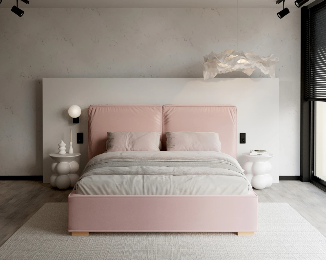 Čalúnená posteľ BRISTOL 140x200 Ruzova Trinity s úložným priestorom kovový rošt