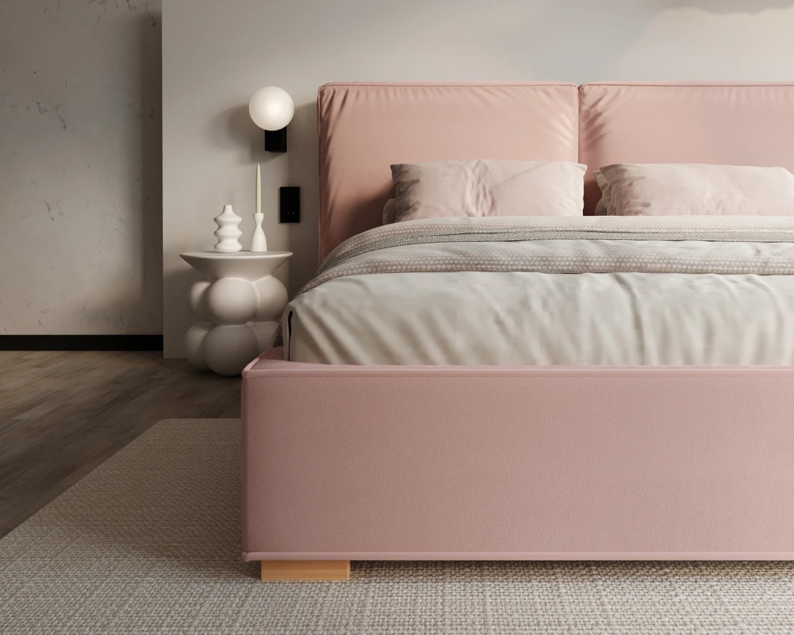 Čalúnená posteľ BRISTOL 140x200 Ruzova Trinity s úložným priestorom kovový rošt