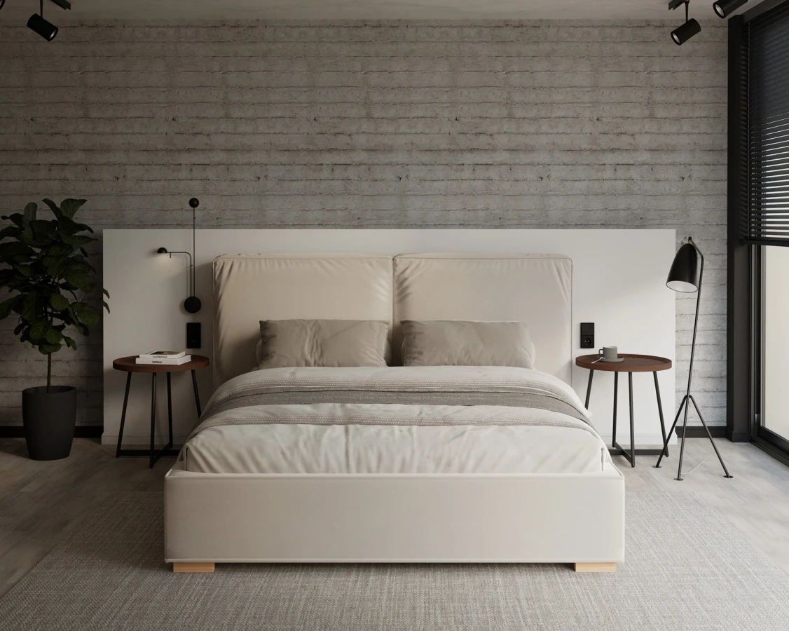 Čalúnená posteľ BRISTOL 160x200 Krémová Trinity s úložným priestorom kovový rošt