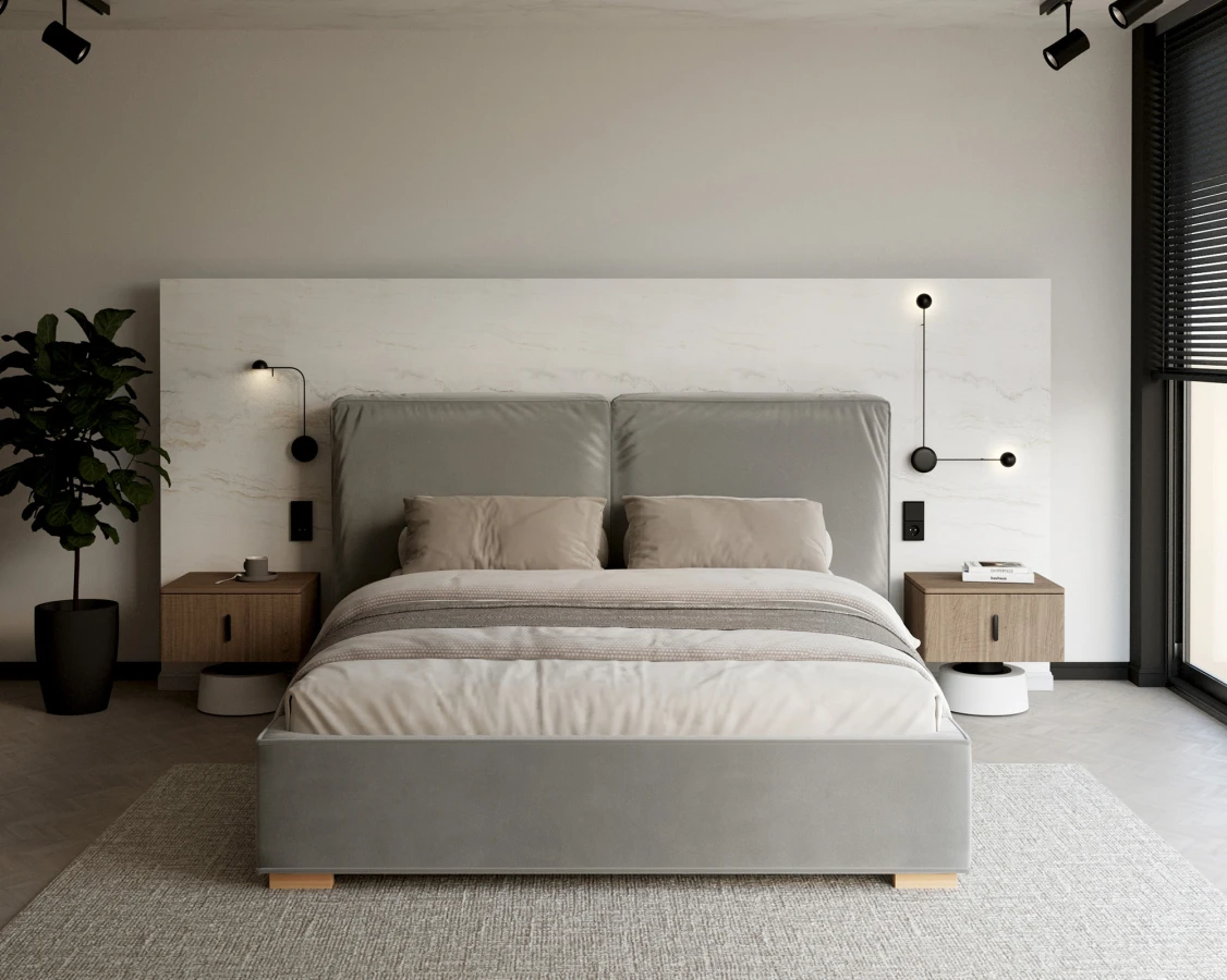 Čalúnená posteľ BRISTOL 160x200 Sivá Trinity s úložným priestorom kovový rošt