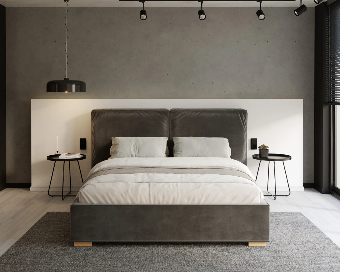 Čalúnená posteľ BRISTOL 160x200 Grafit Trinity s úložným priestorom kovový rošt